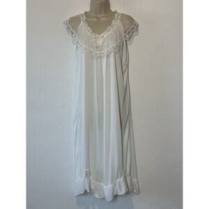 Vtg 70 80s Ming Ling White Nylon Nightgown Maxi Dress Lace Ruffle Coquette M